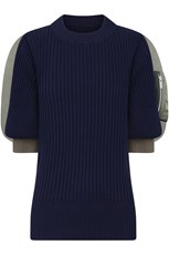 Sacai S/S KNIT PULLOVER ZIP DETAIL SLEEVE NAVY